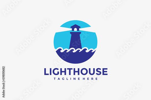 lighthouse sea waves logo