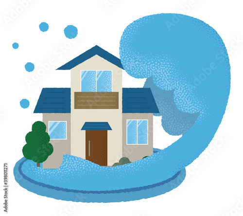 水害に遭う住宅のベクターイラスト