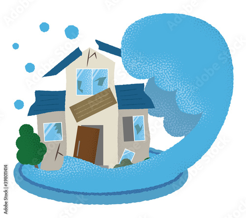 水害に遭う住宅のベクターイラスト