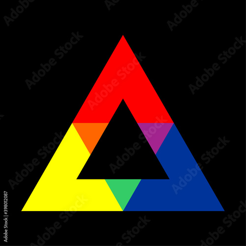Colored triangle over black background