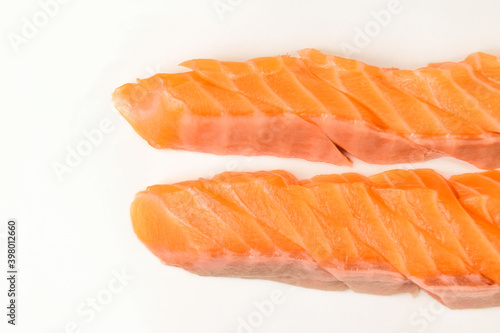 Salmon sashimi on white background
