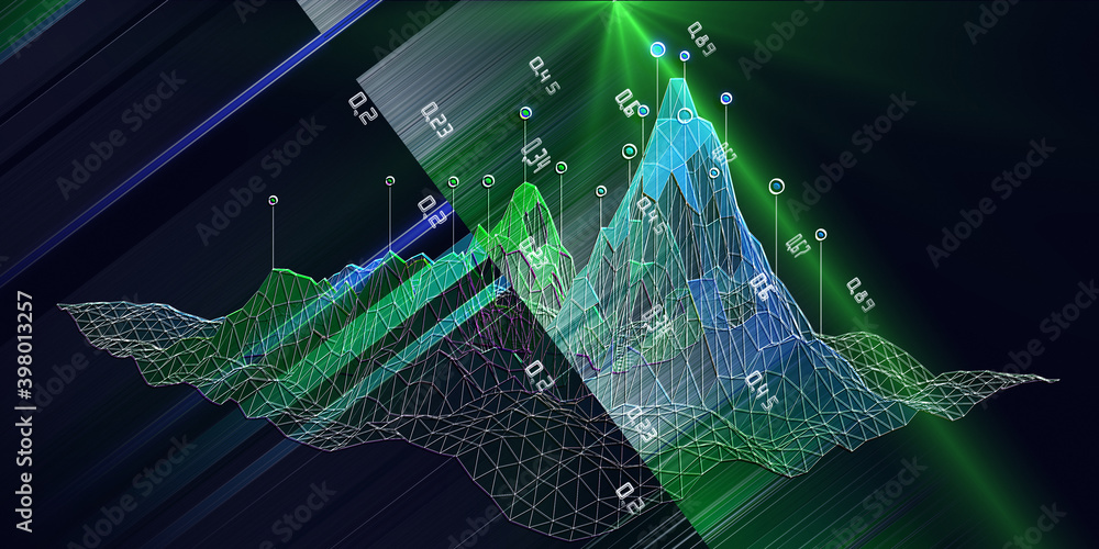 Technology background with wireframe algorithm analyze data and blurred ...