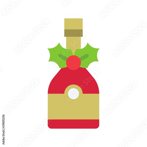 Christmas wine bottle icon, Christmas food and drink vector