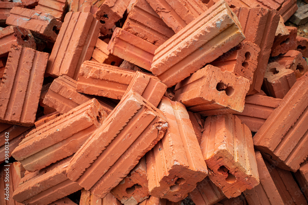 Close up red bricks for construction Close up red bricks for construction