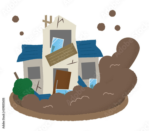 土砂崩れに遭う住宅のベクターイラスト