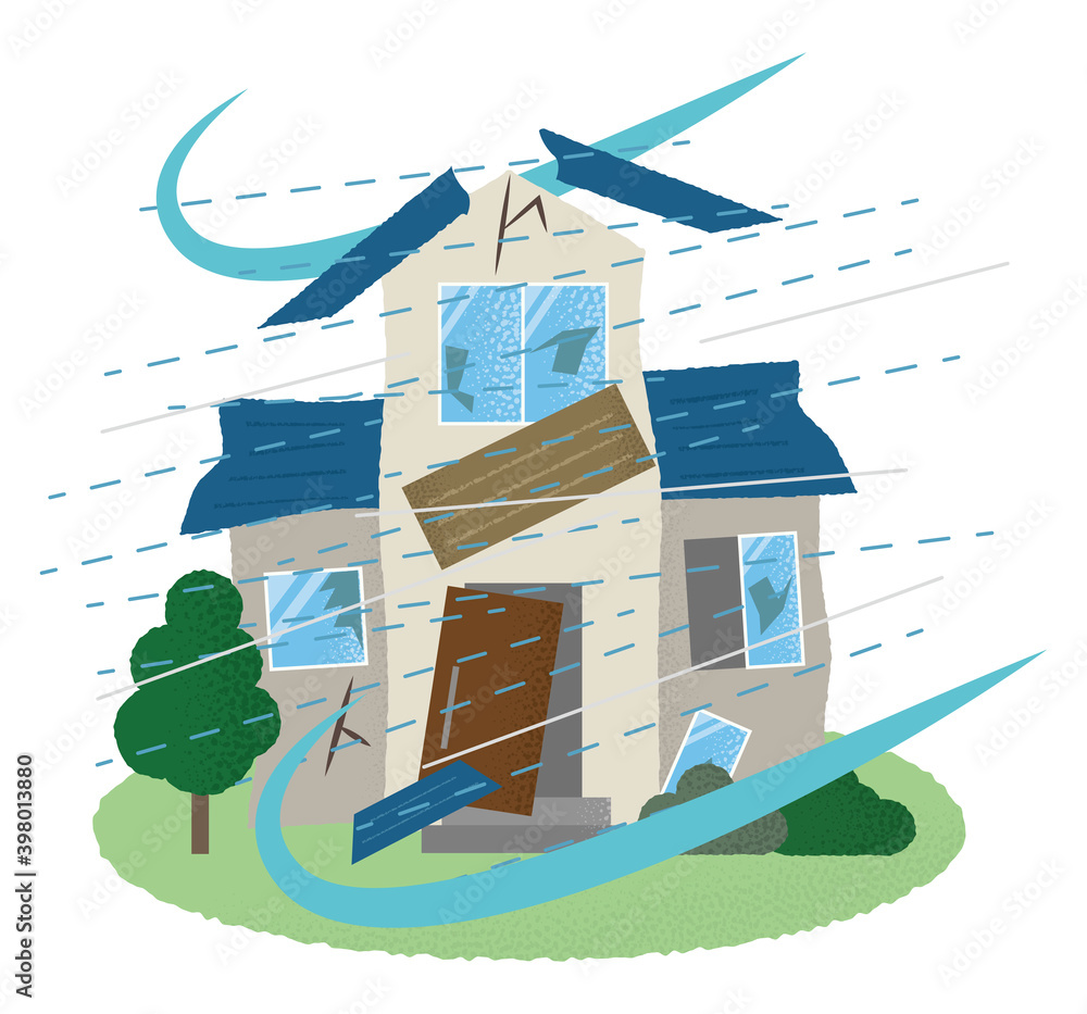 台風の被害に遭う住宅のベクターイラスト Stock Vector | Adobe Stock