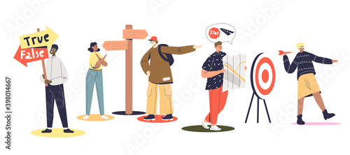 People walking or choosing wrong directions. Wrong decision making concept