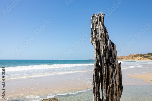 The eroded jetty post with the beach selectively blurred at Port Willunga South Australia on December 8th 2020