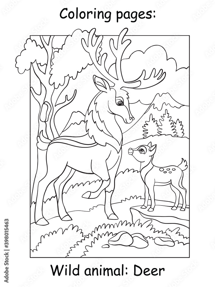 Children coloring book page deers vector illustration