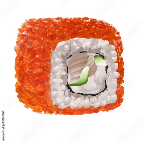 Caviar sushi roll icon. Cartoon of caviar sushi roll vector icon for web design isolated on white background