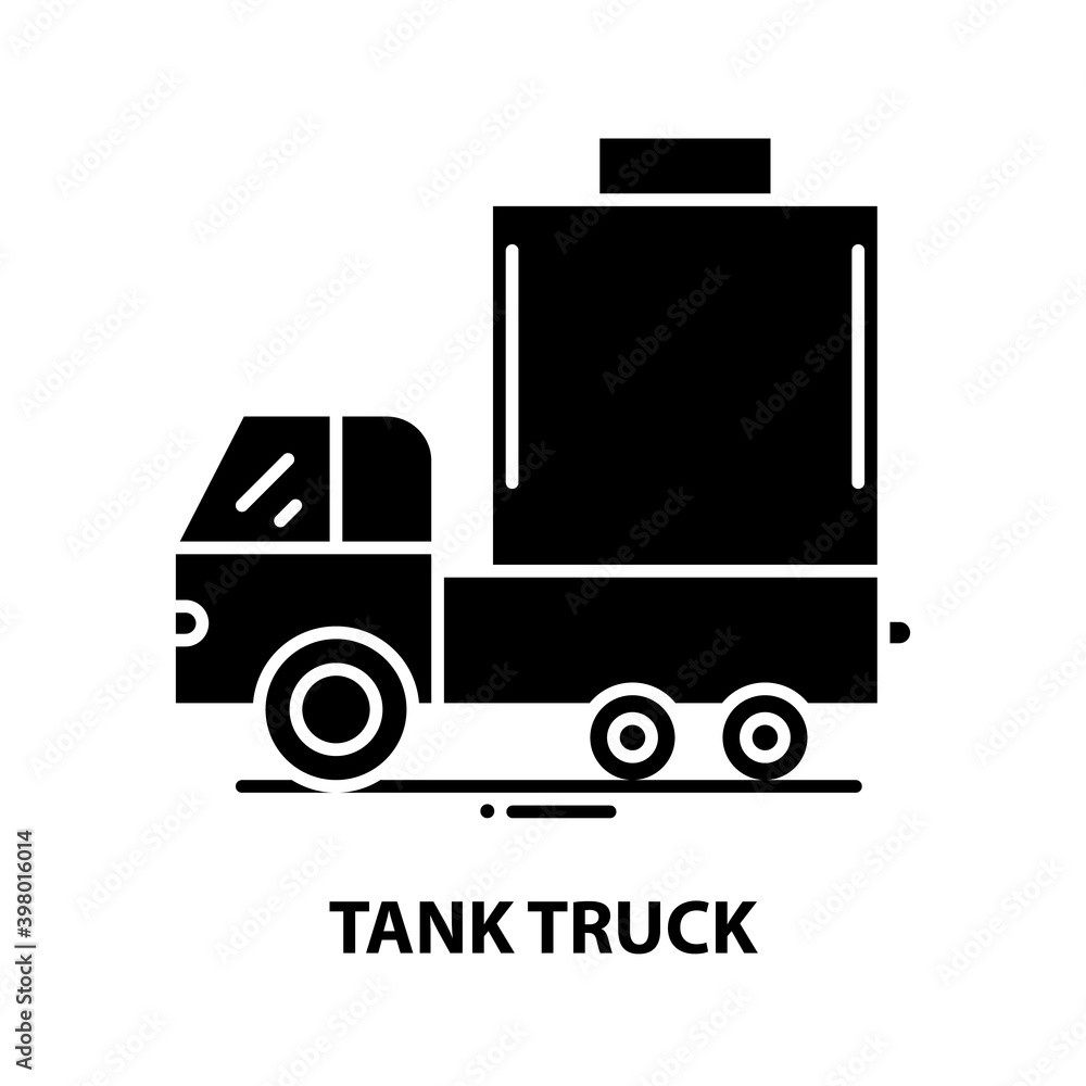 tank truck icon, black vector sign with editable strokes, concept illustration tank truck icon, black vector sign with editable strokes, concept illustration