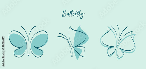 Collezione di farfalle in diverse posizioni