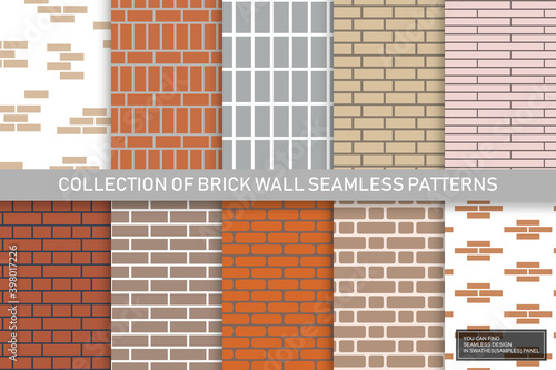 Collection of brick wall seamless patterns. Simple endless backgrounds. Minimalistic geometric repeatable design