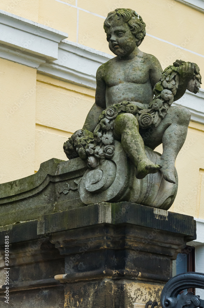 Zwinger palace in Dresden, Germany. Sculpture and architecture. Beautiful statue