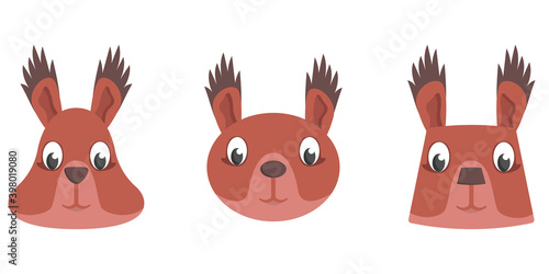 Set of cartoon squirrels. Different shapes of animal faces.
