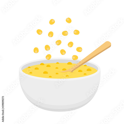 Corn soup vector. Corn soup in bowl.