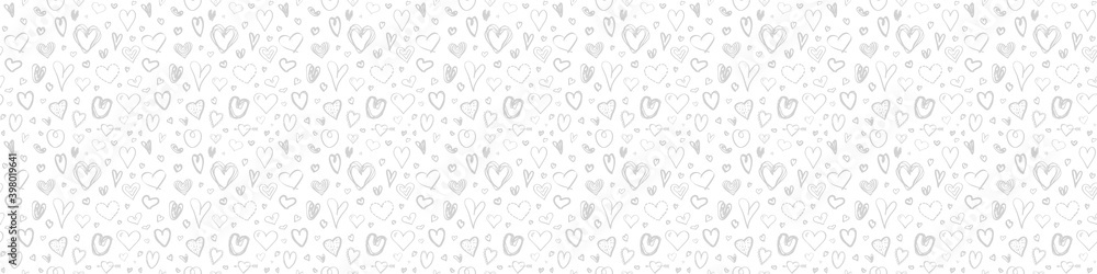 Hand drawn background with hearts. Seamless texture for banner, flyer or poster. Valentine's day. Black and white illustration Hand drawn background with hearts. Seamless texture for banner, flyer or poster. Valentine's day. Black and white illustration