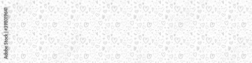 Hand drawn background with hearts. Seamless texture for banner, flyer or poster. Valentine's day. Black and white illustration
