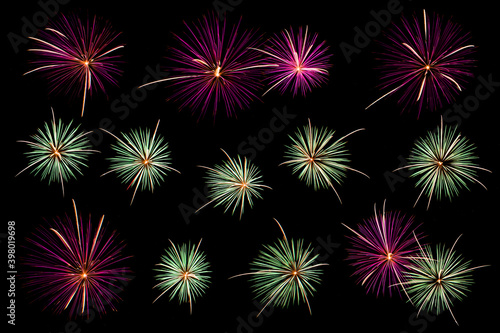 Set of colorful fireworks isolated