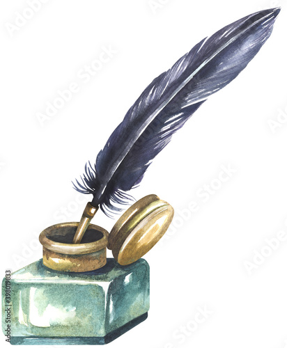 Feather pen and inkwell photo