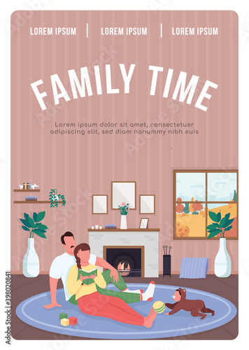 Family time poster flat vector template