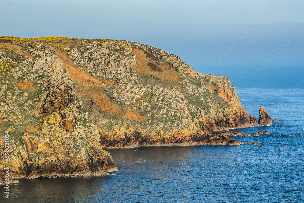 Fototapeta premium Beautiful scenic view in Island Jersey (Bailiwick of Jersey) at sunrise. United Kingdom.