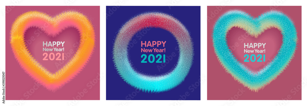 Vector illustration of styled fluffy frames fluffy snow Happy New Year 2021