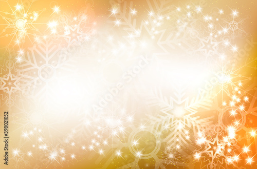 Abstract shiny golden christmas background with stars and snowflakes