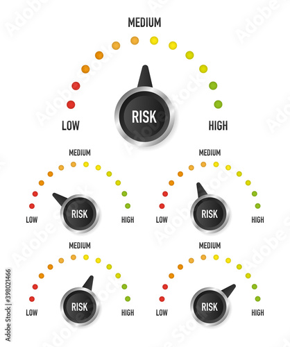 Risk Speedometer collection, great design for any purposes. Danger symbol. Vector illustration.