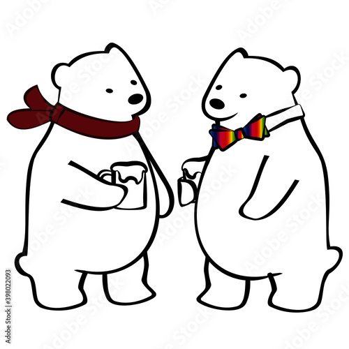 A cute gay and straight polar bear drink beer
