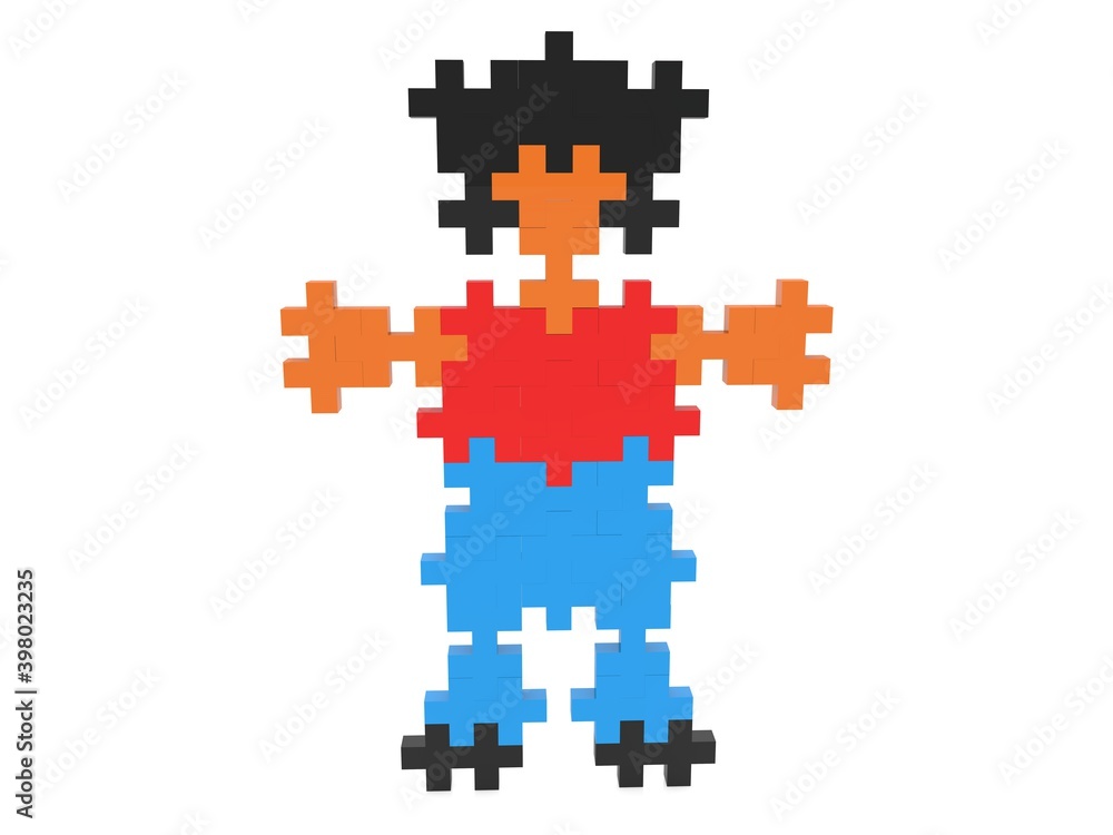 Abstract boy figure from puzzle pieces Abstract boy figure from puzzle pieces