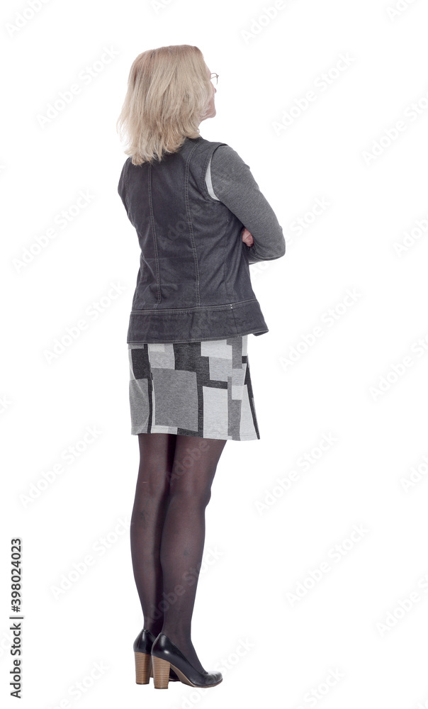 serious young woman looks intently ahead. isolated on a white serious young woman looks intently ahead. isolated on a white