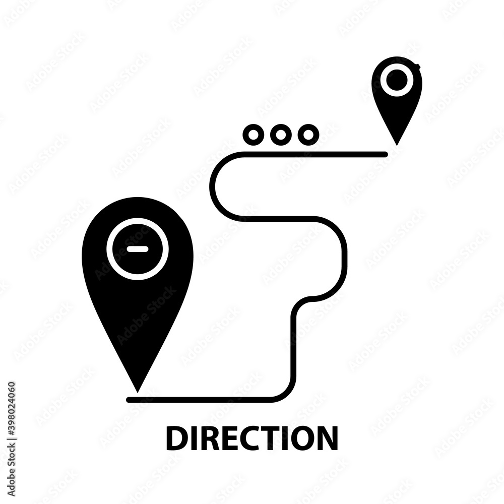 direction icon, black vector sign with editable strokes, concept illustration direction icon, black vector sign with editable strokes, concept illustration