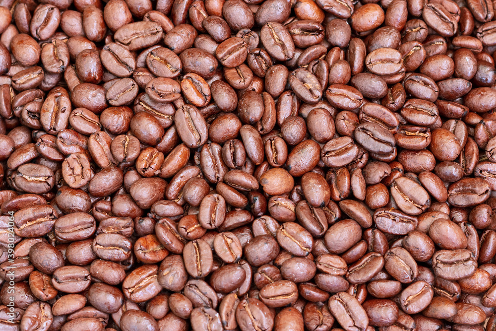 Roasted coffee beans texture.
