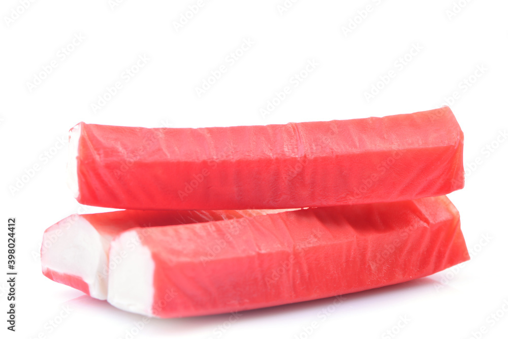 Crab sticks on a white background Crab sticks on a white background