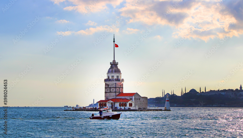 Maiden's tower in Istanbul and View of historical peninsula 