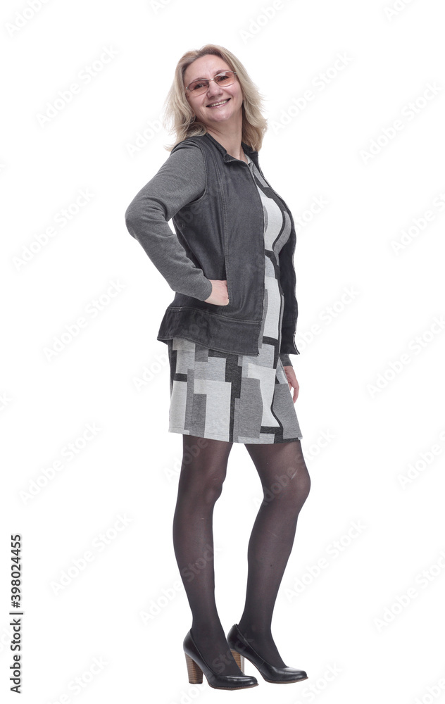 happy young woman in a new outfit . isolated on a white happy young woman in a new outfit . isolated on a white