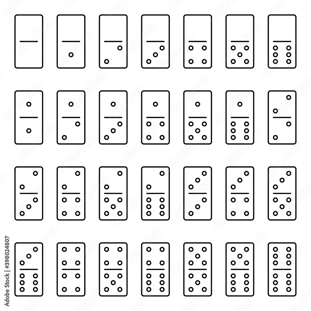 Vector set of domino bones isolated on white background. 28 pieces for game. Vector set of domino bones isolated on white background. 28 pieces for game.