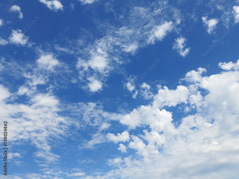 Cloudy sky. White clouds in a blue sky. Blue sky with clouds. 