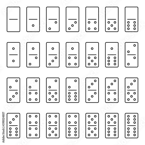 Vector set of domino bones isolated on white background. 28 pieces for game.
