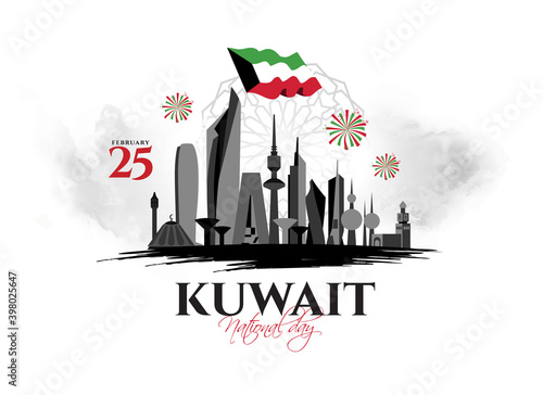 vector illustration. design of the schedule for the holidays of Kuwait. The 25th day is the national holiday, the day of independence. February 26 is the day of liberation of Kuwait vector