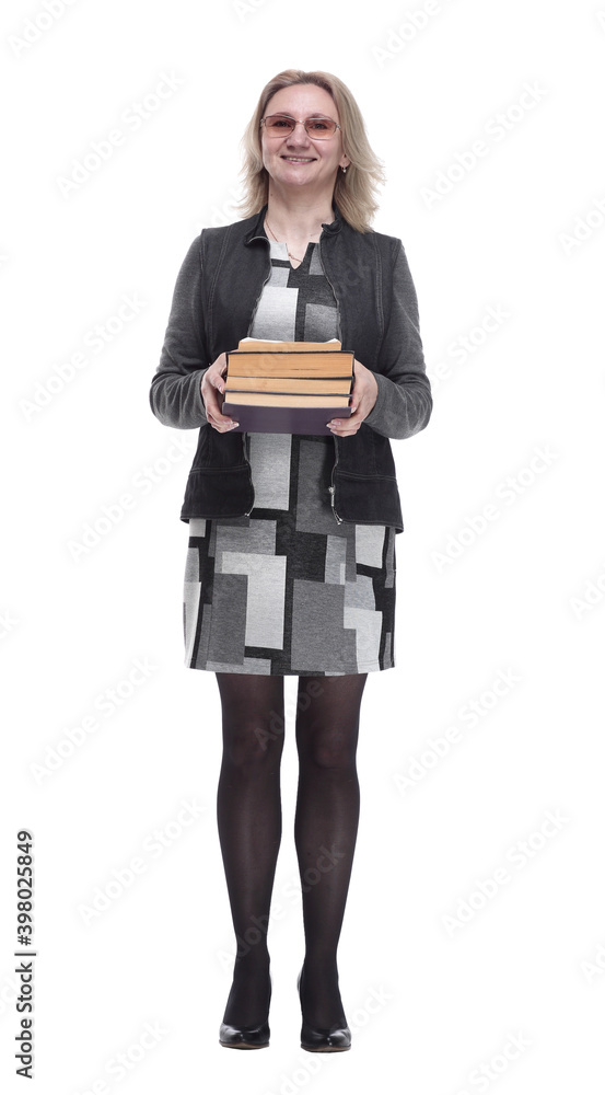 smiling young woman with a stack of books smiling young woman with a stack of books