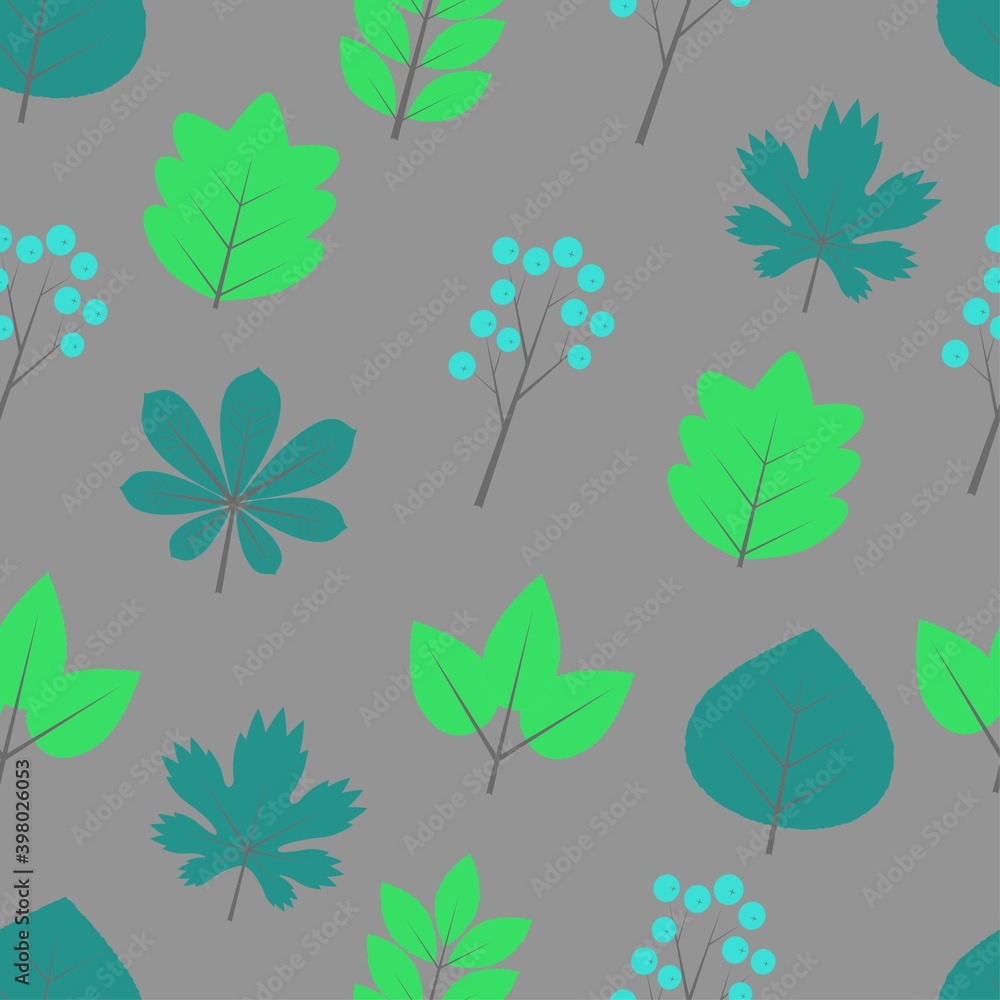 Fototapeta premium Seamless autumn pattern with bright leaves and berries for textiles, packaging