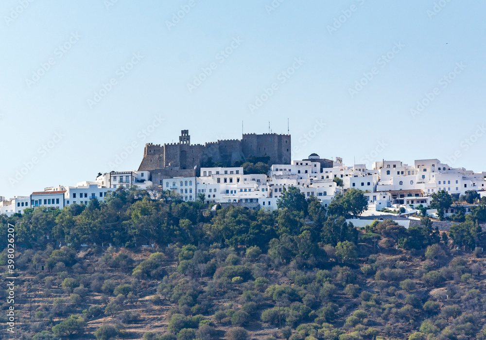 The monastery of St.John view from sea in Patmos Island
