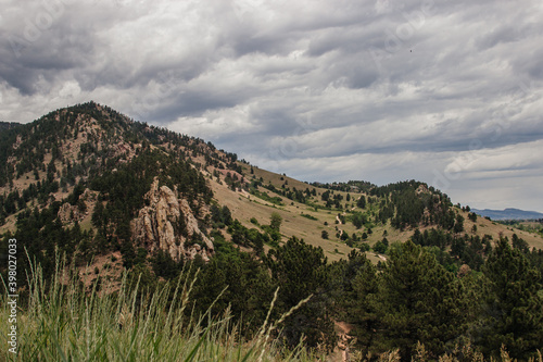 Scenic view of the large mountains on a cloudy summer day. Settlers park, Boulder, Colorado, USA. Denver
