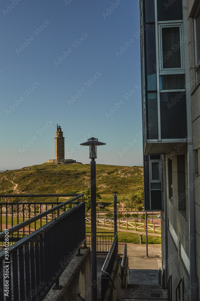 view of the tower of hercules from inside the city