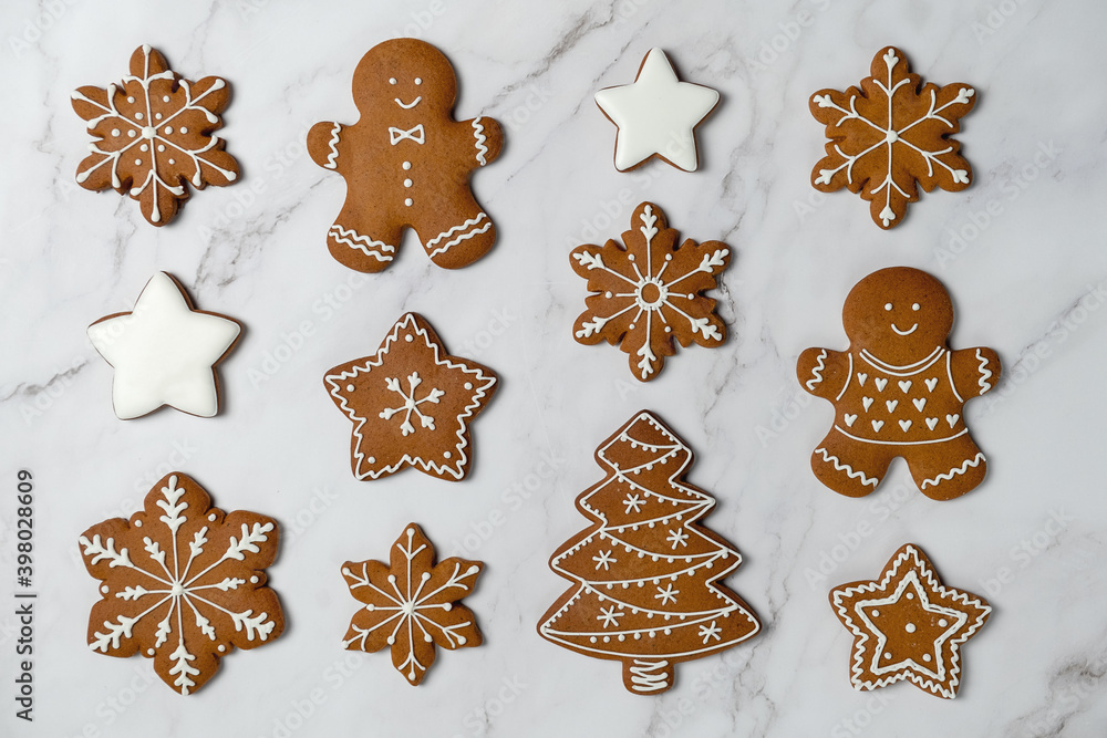 Gingerbread cookies on a marble table Gingerbread cookies on a marble table