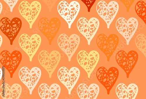 Light Orange vector background with hearts.