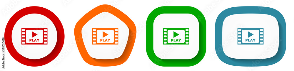 Video vector icon set, flat design vector illustration in 4 colors options for webdesign and mobile applications Video vector icon set, flat design vector illustration in 4 colors options for webdesign and mobile applications