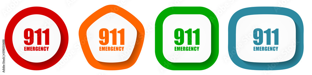 Number emergency 911 vector icon set, flat design vector illustration in 4 colors options for webdesign and mobile applications Number emergency 911 vector icon set, flat design vector illustration in 4 colors options for webdesign and mobile applications